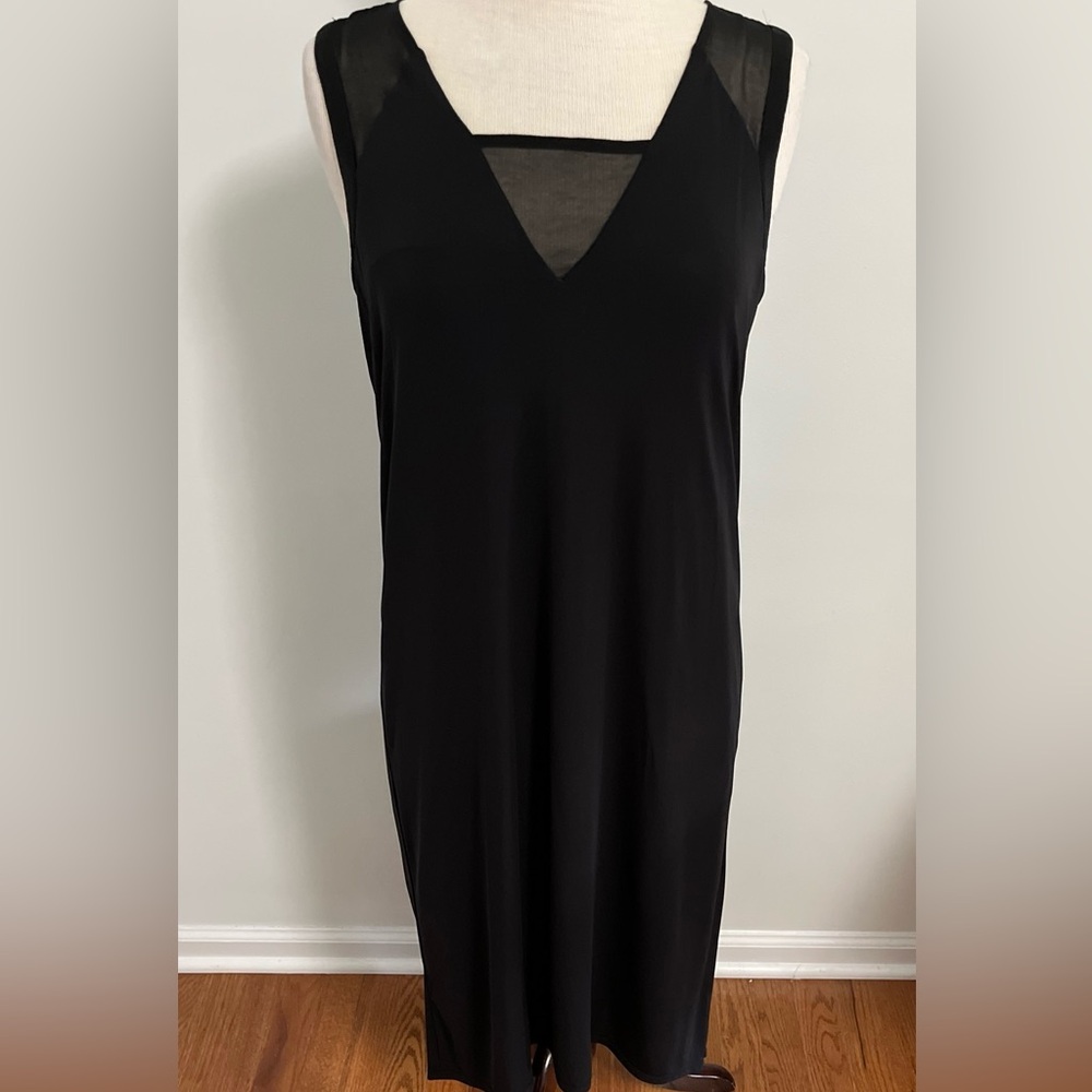 Armani Exchange Sheer Yoke Hi Lo Midi Shift Dress